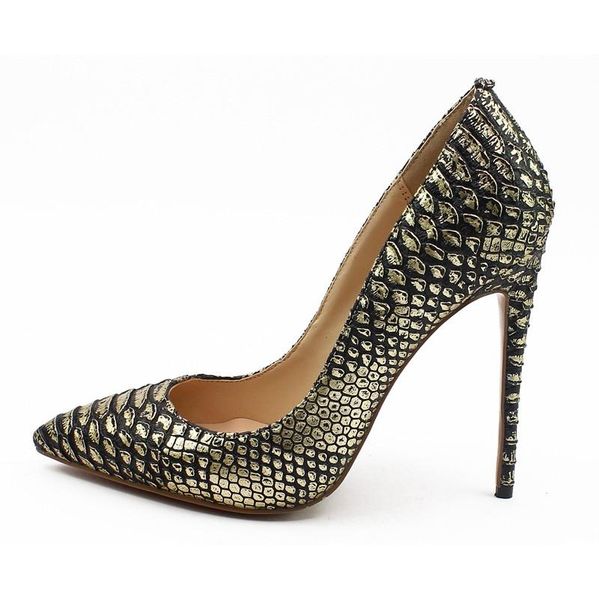 

genuine snakeskin leather high heels luxury woman pumps pointed toe wedding shoes spring autumn dress plus size d010a, Black