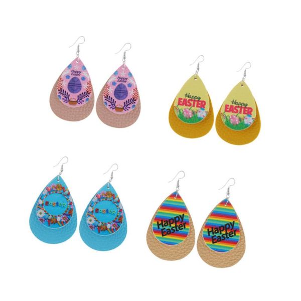 

8pcs easter party earrings double-sided pattern jewelry leather ear drop for ladies girls (yellow + blue golden) favor