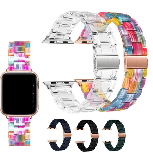 Alça de resina de luxo para Apple Watch 44mm 42mm 40mm 38mm bandas Fashion Watchband Pulseira IWatch série 6 5 4 SE Acessórios inteligentes