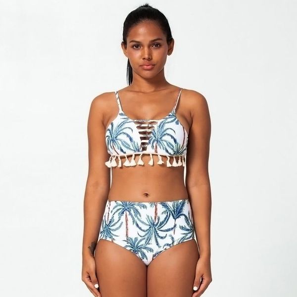 

european and american gathered one-piece printed bikini swimsuit women split swimwear ladies suits