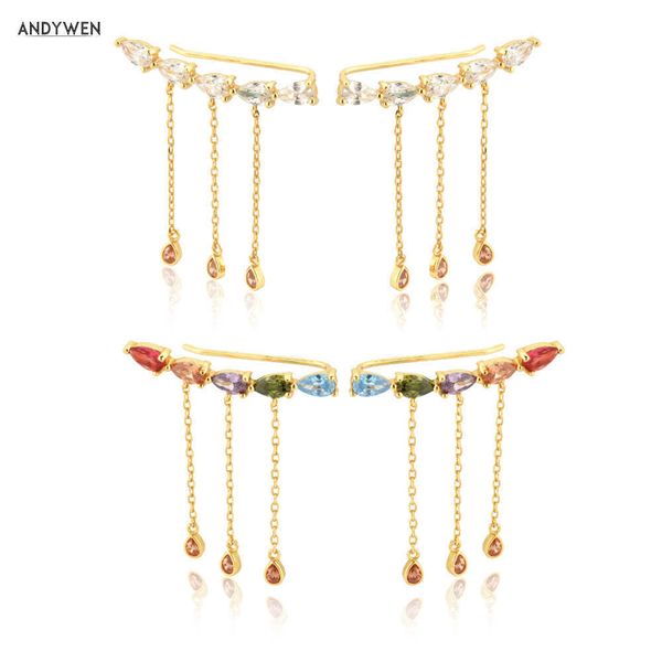 

andywen 925 sterling silver five zircon ovals climber drop charm pendant pendiente earring line luxury jewelry for women 210608