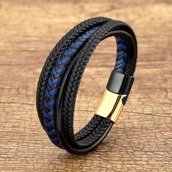 

charm bracelets classic multilayer woven leather cord bracelet for women men stainless steel magnetic buckle friendship fashion jewelry, Golden;silver