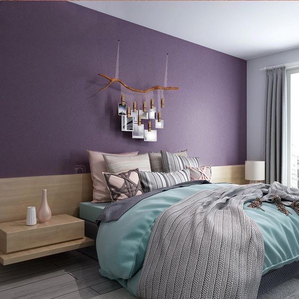 

wallpapers [sound insulation and noise reduction] solid color lavender viole 3d three-dimensional suede velvet thick light luxury wallpaper