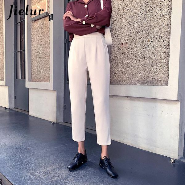 

women's pants & capris solid color women 2021 spring elastic waist trousers woman korean bottom femme pocket chic slim loose, Black;white