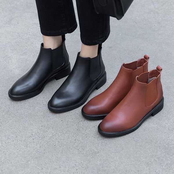 

boots 2021 winter round toe flat heel pure color simple all-match short, Black