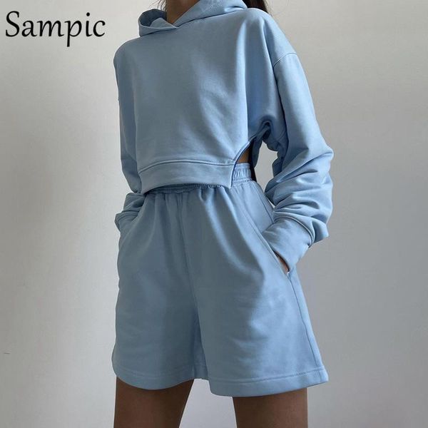 

women's tracksuits sampic hoodies sport set tracksuit with shorts women long sleeve loose t shirt and female lounge wear two piece, Gray