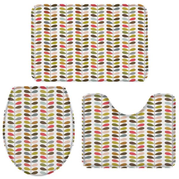 

bath accessory set 3 pieces bathroom simple geometric colorful leaves toilet cover mat pedestal rug non-slip