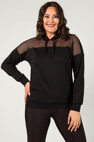 

big size black chest net detailed sweatshirt women's blouses & shirts, White