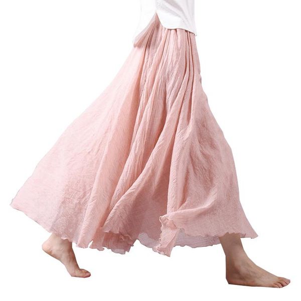 

skirts drop 2021 summer women skirt linen cotton vintage long elastic waist boho beige pink maxi faldas saia, Black