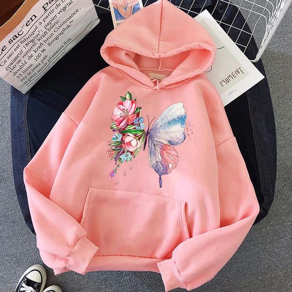 

women's hoodies & sweatshirts womens butterfly print long sleeve sweatshirt loose harajuku cute hoodie pullover hip hop plus size hood, Black
