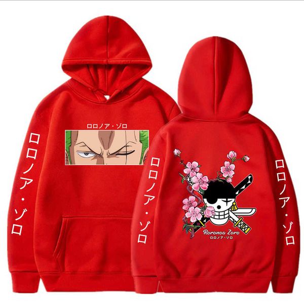 2021 Новая Свободная мода Джокер Хокер One Piece Anime Hoodie Roronoa Zoro Print Пуловер Топы с длинным рукавом Свободная Повседневная Мода Унисекс H0910