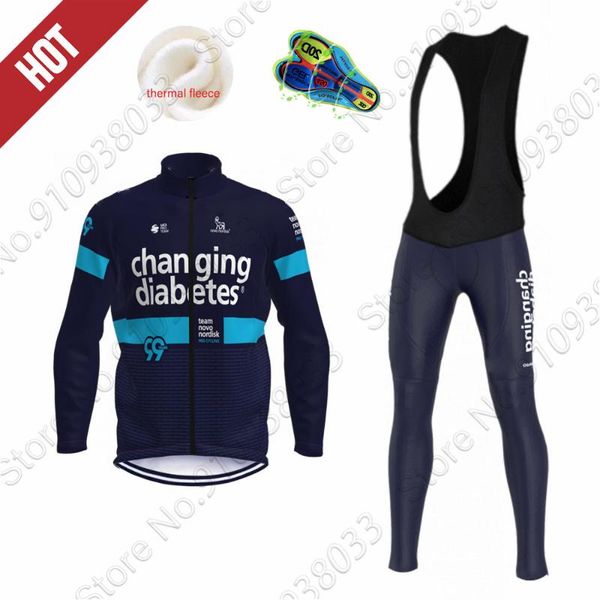 

racing sets 2021 team novo nordisk pro cycling jersey set mtb clothing long sleeve fleece ropa ciclismo mens bike wear short maillot culotte, Black;blue
