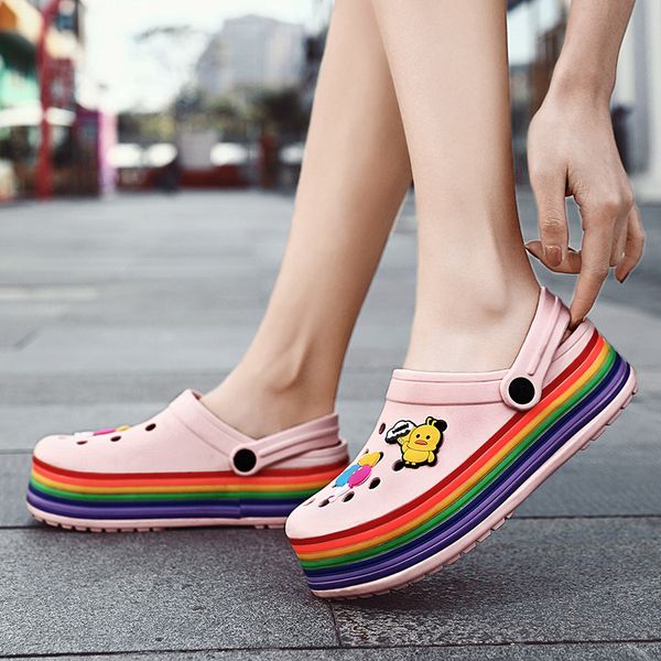 

womens cartoon slippers non-slip beach sandals cute slip on womens clogs platform sandals eva garden shoes women zuecos mujer, Black