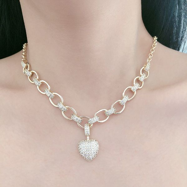 

18k gold color chain cubic zirconia heart shape pendant necklace, Silver