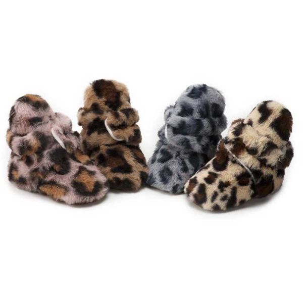 Новый ребенок осень зима пушистые стаи ботинки девочка мальчики зима теплая обувь леопардовый мода малыша первые ходунки детские туфли 0-18 м G1023
