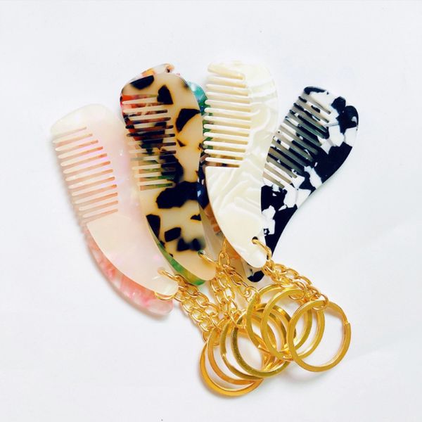 

mini acetate combs portable men women travel keychains hair brush leopard print styling accessories decorative keyring, Silver
