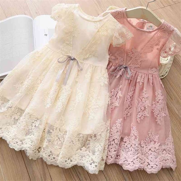 Baby Prinzessin Spitzenkleid Sommer 3-6 8 10 12 Jahre Teenager Kinder Kleine Kinder Hochzeit Party Kurzarm Kleid für Mädchen 210701