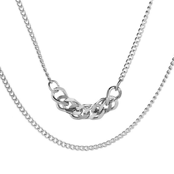 

two layered punk rock chain choker necklace for women thick link collar clavicle statement jewelry pendant necklaces, Silver