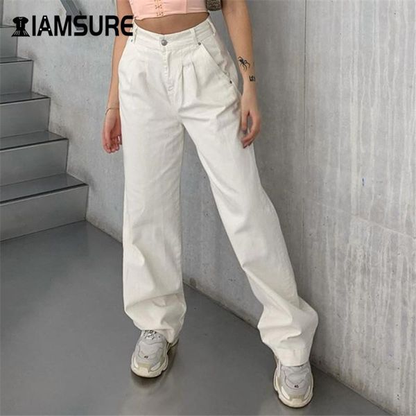 

women's pants & capris iamsure korean style solid white casual basic for women streetwear fashion high waist straight autumn loose trou, Black;white