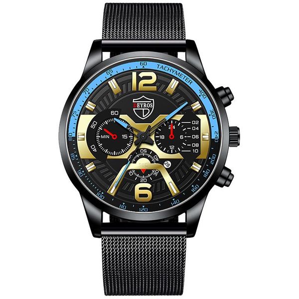 

wristwatches 2021 deyros brand watches and leisure are fashion men's stainless steel calendar watches, business quartz, Slivery;brown