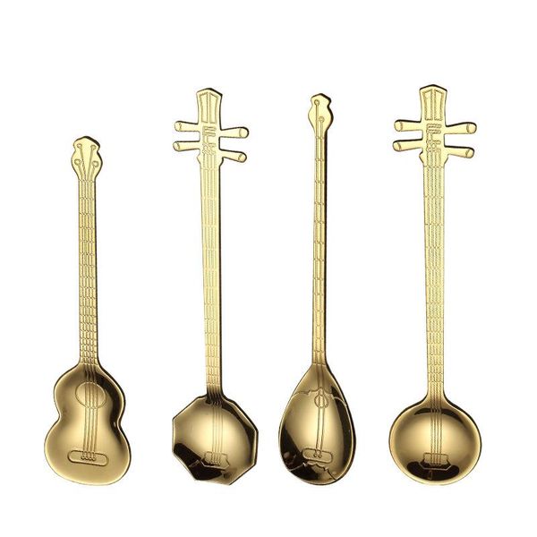

4pcs/set teaspoon children spoon beautiful musical instrument coffee tea spoons stainless steel guitar shaped love