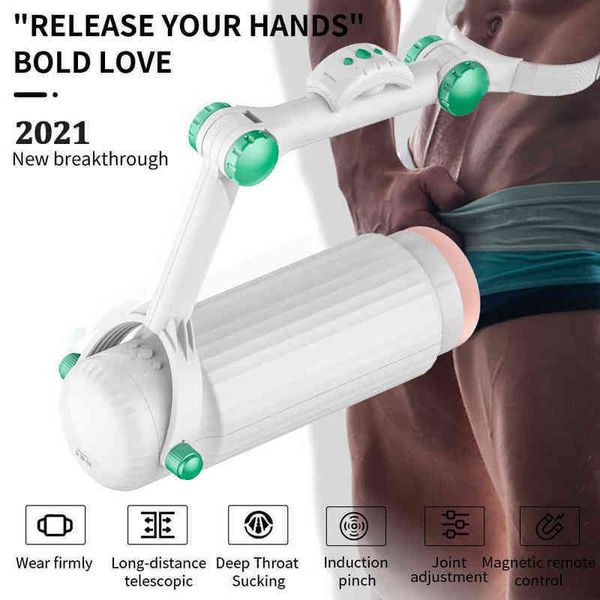 Nxy Sex Homens Masturbadores Novo Automático Telescópico Wearable Masculino Masturbator Ajustável Articulado Braço Oral Anal Sexo Máquina Brinquedos para Homens Masturbação 1214