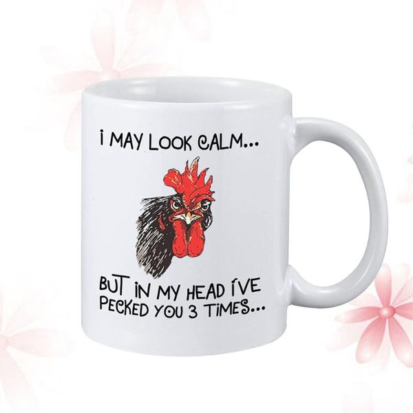 

mugs 350ml ceramics coffee cup chicken head printing mug funny drink tea for kids teens (white)