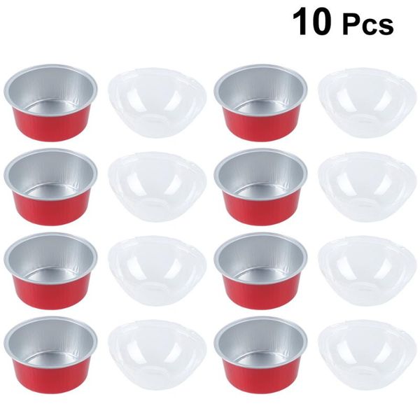 

baking & pastry tools 10 sets 125ml round aluminum foil cups with clear lids heat-resistant puff cup cupcake wrappers (red+domed lid)