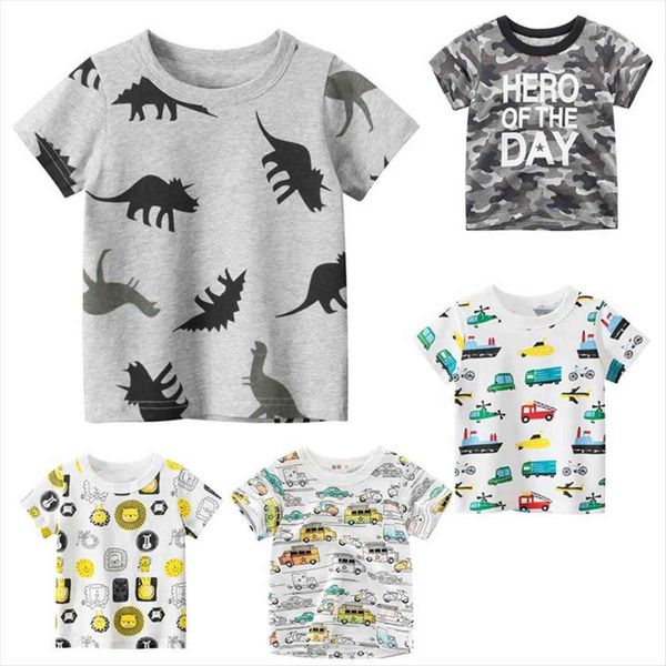 

children t shirt for boy summer animal print dinosaur boys girls cartoon kids casual clothes 1 8 yrs, Blue