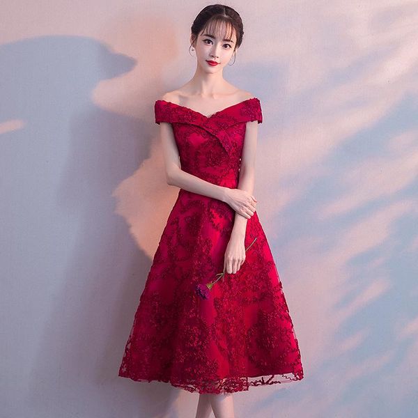 

slim off shoulder dress evening chinese wedding toast improved qipao vestidos size s-xxl ethnic clothing, Red