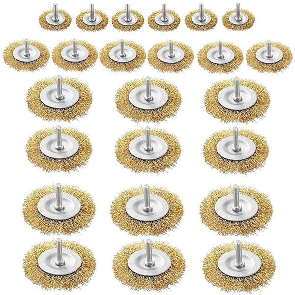 

storage bags 24pcs wire wheel brush set with 6mm shank, steel wire,drill for removal of rust/corrosion/paint