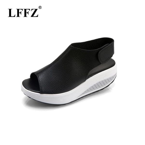 

dress shoes lzzf 2021 summer fashion sandals woman platform peep toe addeds open casual sandalias ladies women tenis big size, Black