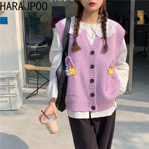 

women's vests harajpoo waistcoats women autumn cardigan knit three dimensional flower basket embroidery vest sleeveless jacket purple s, Black;white