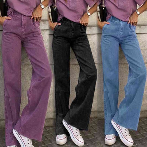 

women's jeans tall-waisted jeans plus size, solid color, loose v0fs, Blue