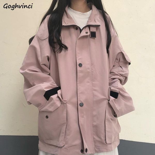 

women basic jackets autumn loose stand collar zipper korean style cargo vintage chic ulzzang casual daily all-match trendy new, Black;brown