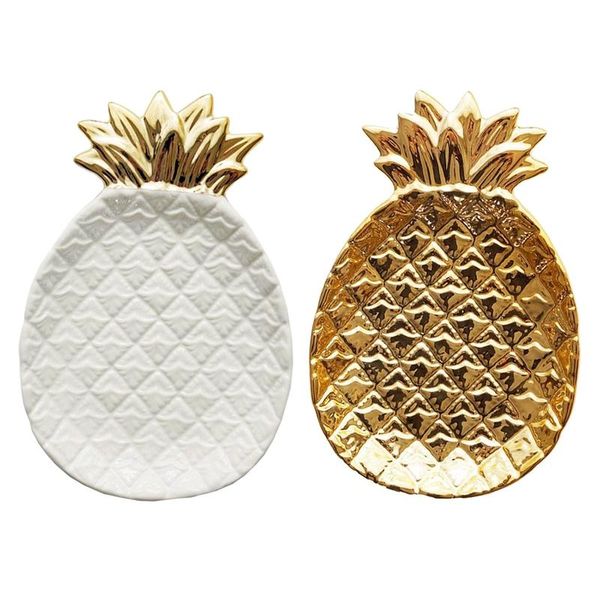 

kitchen storage & organization 2 pcs pineapple ceramic tray jewelry pallet dry fruit plate home decoration plate, 1 white