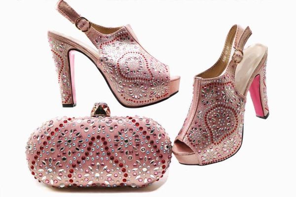 

beautiful pink women pumps with crystal decoration african shoes match handbag set for dress x17,heel 12cm, Black