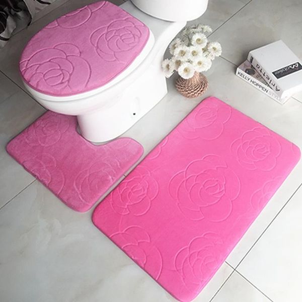 

bath mats 3pcs/set bathroom mat flannel absorbent anti-slip bathtub carpet toilet door decoration supplies