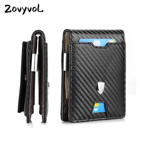 

zovyvol 2021 fashion carbon fiber multifunctional card wallet men holder rfid id case pu leather coin purse wallets, Red;black