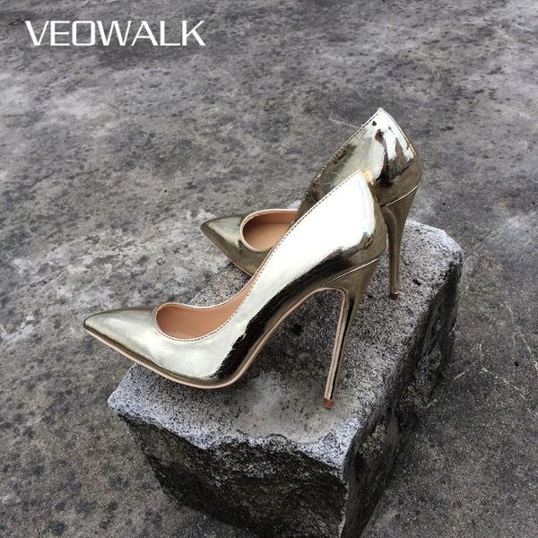 

veowalk brand spring women extreme high heels stilettos shoes ladies pointed toe wedding bridal pumps thin heel gold color dress, Black
