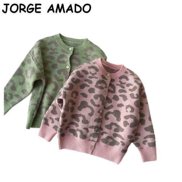 Baby Mädchen Strickjacke Leopard Pullover Stricken Wolle Mode Kinder Jacken Kinder Mantel Mädchen Kleidung AL001 210610