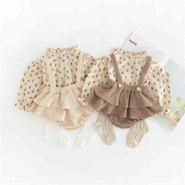 MILANCEL Kleidung Set Blumenbluse Mädchen Kleidung Rüschen Bloomer 2 Stück Säuglingsanzug Baby Outfit 210315
