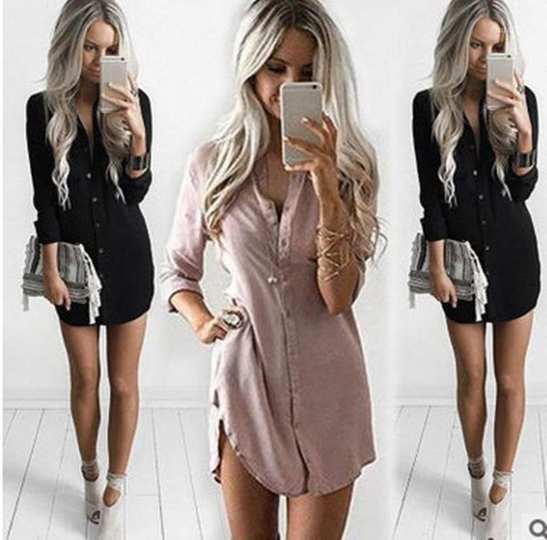 

women's t-shirt 2021 fashion casual long sleeve button lapel shirt loose top, White