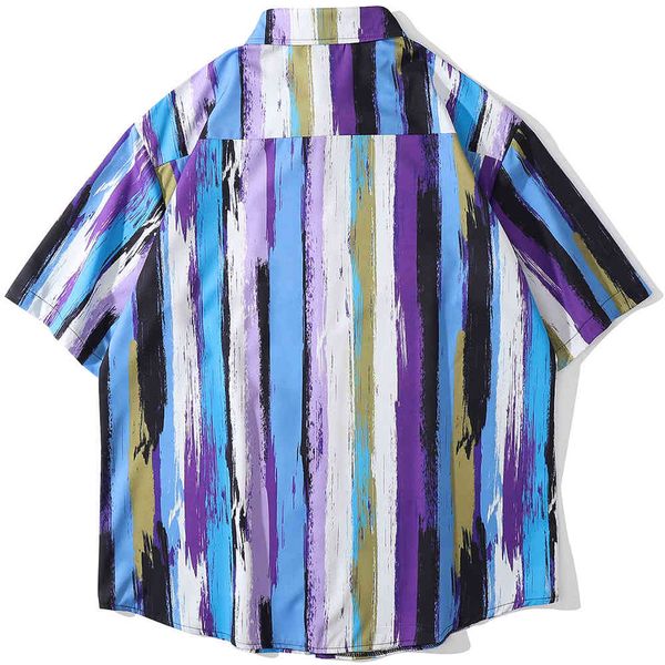 

men's casual shirts men-proof shirt of striped water inkjet pocket casual summer hawaiian beach shirts harajuku fashion hip hop street, White;black