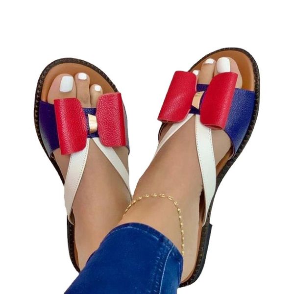 

sandals 2021 summer women shoes low heel square fashion color matching bow flat elegant and comfortable outdoor beach, Black