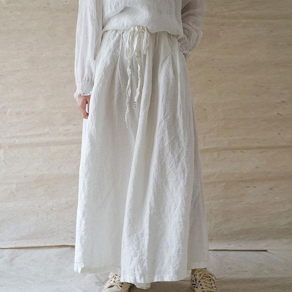 

women's pants & capris johnature spring summer leisure retro embroidery plus size lace up wide leg 2021 cotton linen all-match women, Black;white