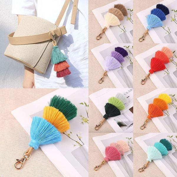 

colorful bohemia multi-layer pom pom tassel bag charm key chain women fashion jewerly tassel key ring handbag pendant accessory, Slivery;golden