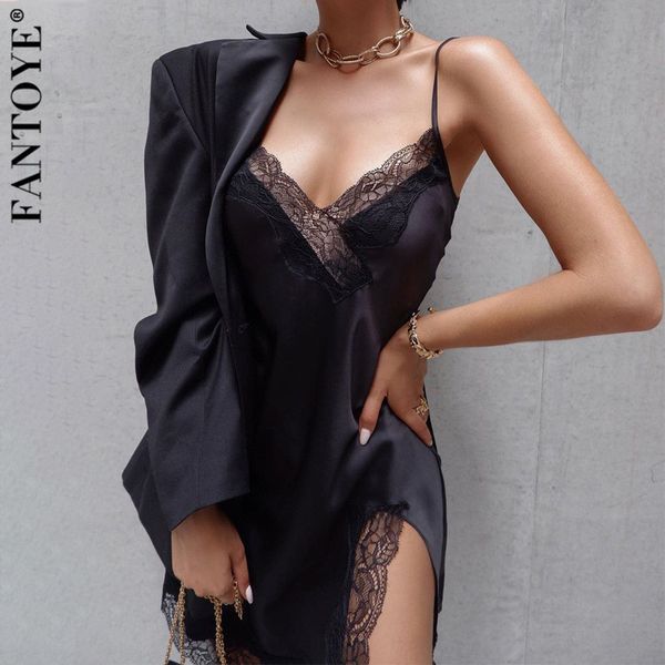 

casual dresses lace mini spaghetti strap backless party bodycon summer v-neck satin night homewear pajamas s3oi, Black;gray
