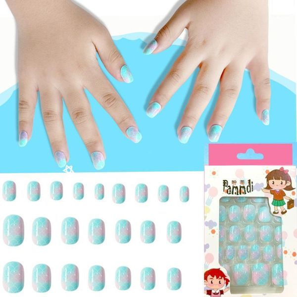 

pcs children false nail tips lovely fake nails self-adhesive artificial kids little girls colorful art1, Red;gold