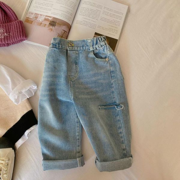 

trousers korean style fashion kids casual ripped jeans pants children 3~8y boys broken loose toddler denim for spring autumn, Blue